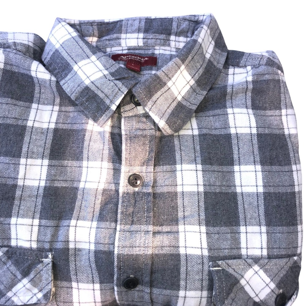 Men's Gray and White Plaid Arizona Jean Company Flannel Shirt Button‎ Down